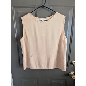 St John Vintage Womens Butter Yellow Knit Top Sleeveless Scalloped Trim Large